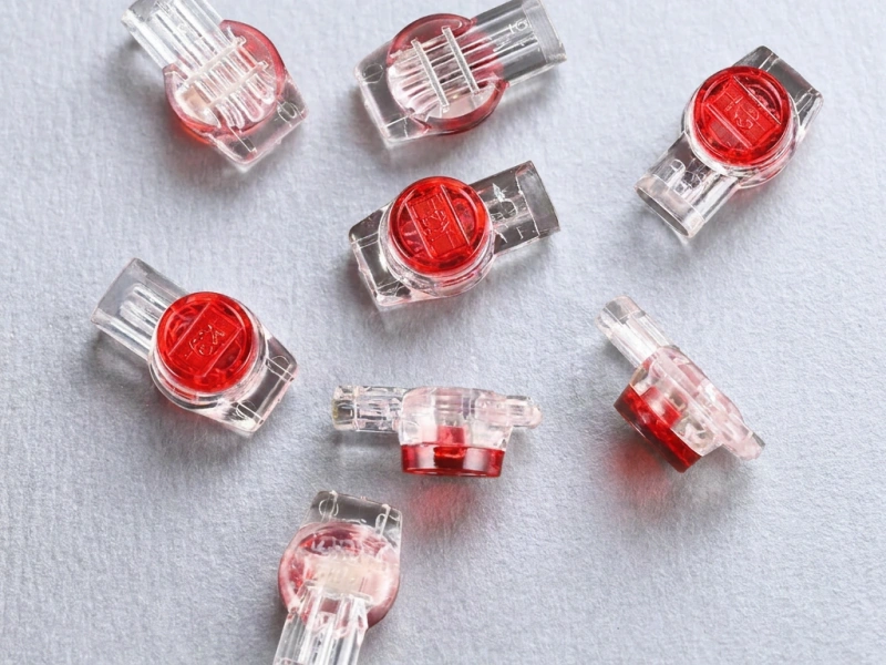 UR red gel-filled IDC splice connectors scattered view